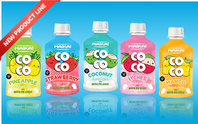 NEW product line. MAIKAI COCO – flavored drinks with pieces of nata de coco!